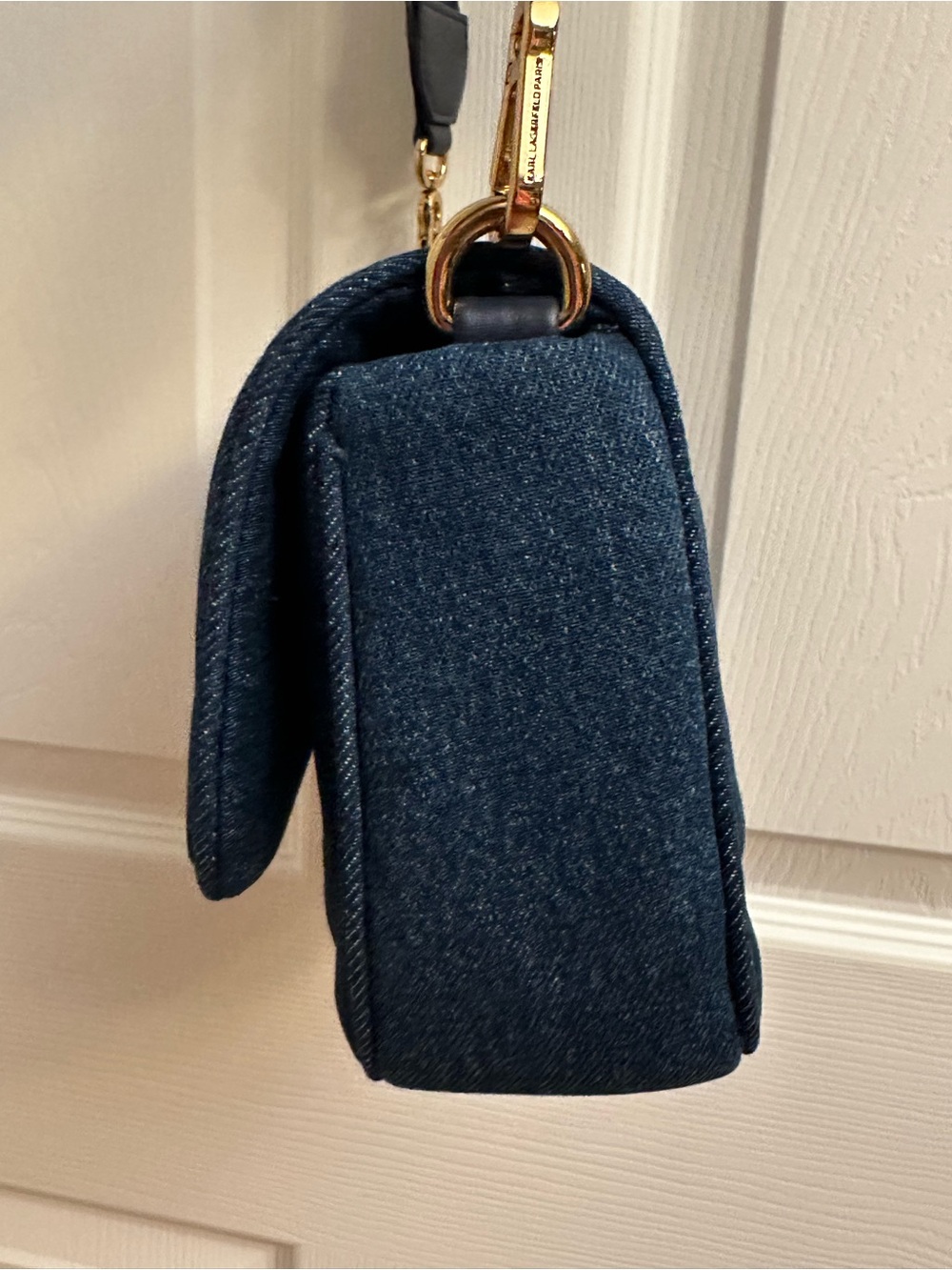 Karl Lagerfeld Quilted Dark Blue Denim Crossbody with Gold Logo - Picture 13 of 16